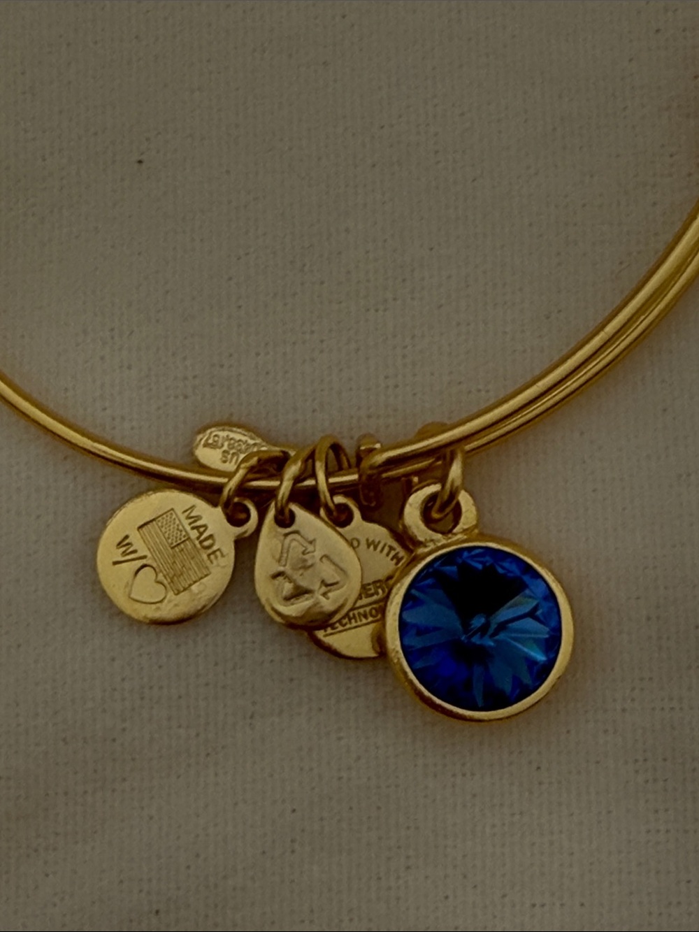 Alex And Ani Gold-Tone Charm Bangle Bracelet with Blue Crystal Charm - Picture 2 of 4